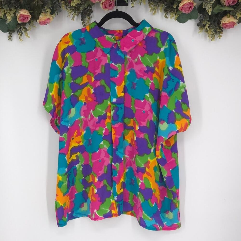 Vintage Impressions of California Floral Short Sleeve Blouse Size 42/Large
